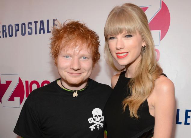Ed Sheeran and Taylor Swift pose for a pic at Z100